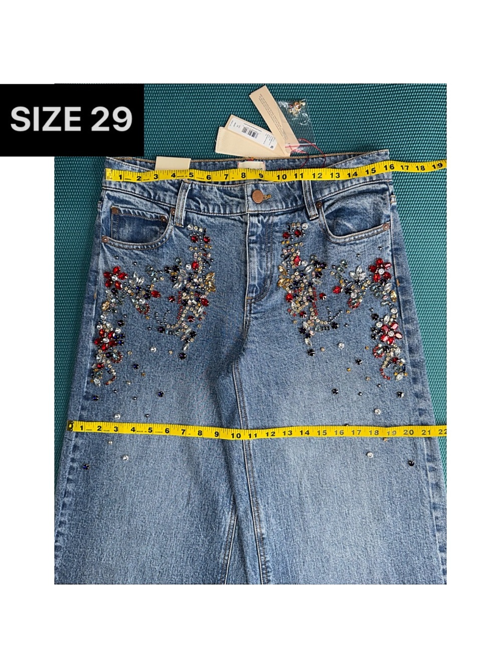 Alice + Olivia Amazing Crystal Embellished Wide Leg Jeans - Picture 7 of 11